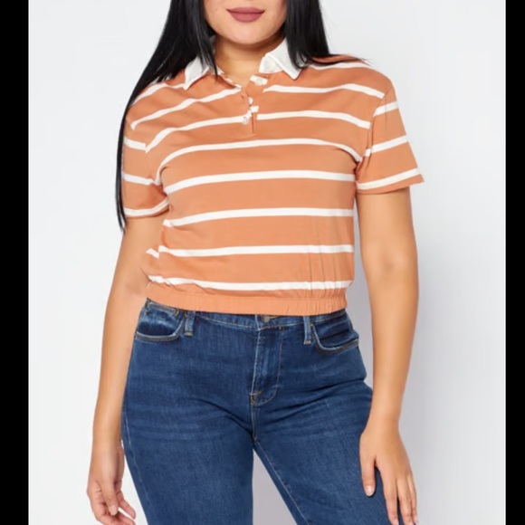 🟢NWT Womens Collared Striped Polo Top - Picture 1 of 4